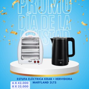 Estufa Eléctrica Krab + Hervidora Maryland 2Lts